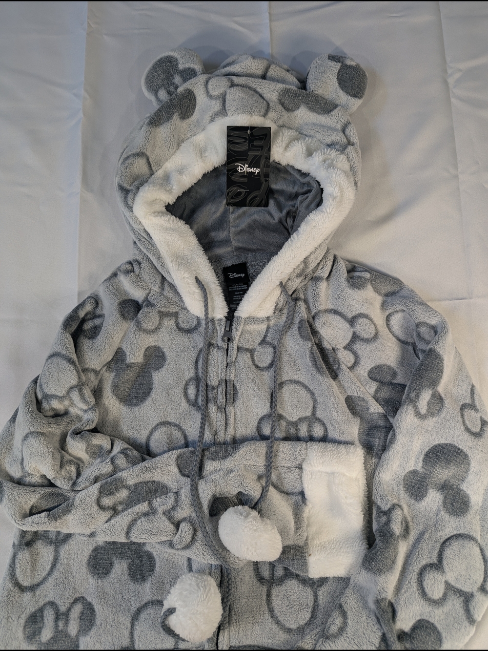 Disney Women's Gray & White Minnie And Mickey Fleece Onesie with Ears